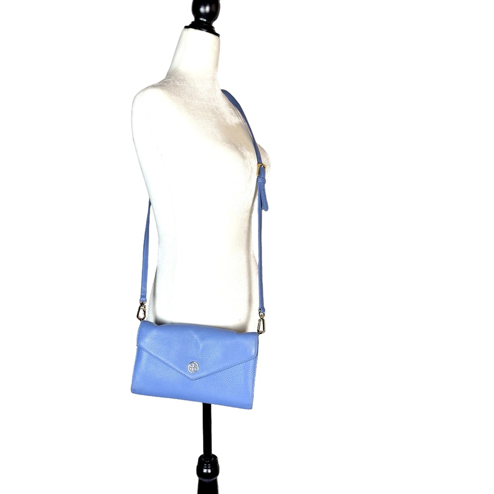 Tory Burch Sky Blue Leather Robinson Envelope Crossbody Bag - Picture 2 of 14